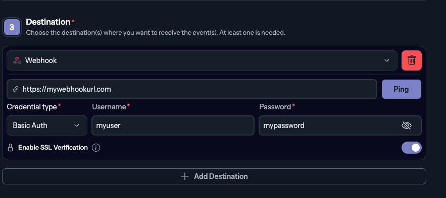 Webhook destination